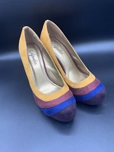 Paprika Multi-colored Taupe Plum Royal Burnt Umber SUEDE HEELS SIZE 6 Pumps - Picture 1 of 8