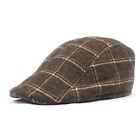 Cabbie Hat Mens Plaid Cap Irish Golf Retro Fashion Warm Herringbone Gray