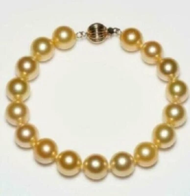 New South Sea  AAA 9-10 mm natural Gold Pearl Bracelet 7.5-8" 14k - Image 1 of 2