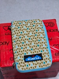 Kavu Big Spender Fold Wallet Zipper Teal & Tan Triangle Shapes Design - Picture 1 of 10