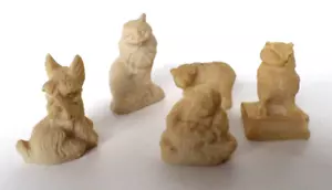 Lot Of 5 Miniature Animals Tan Stone Figurines Mexico Old Woman-Cat-Owl-Bear-Dog - Picture 1 of 9