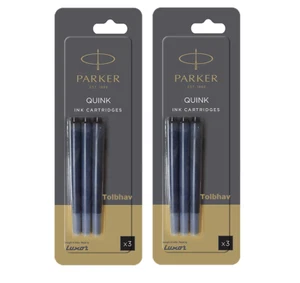 6 X Parker Quink Ink Cartridges Black Color for Fountain Pen New Made in France - Picture 1 of 4