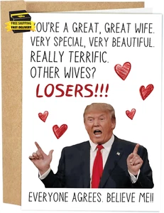 Divertida Tarjeta de Aniversario Trump para Esposa, Trump Talking Tarjeta de Cumpleaños de Marido, - Imagen 1 de 6