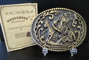 Counting Coup Battaglia Indiana CM Collezione Russell Westerner Fibbia Cintura Ottone LE - Foto 1 di 6