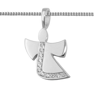 FACHHANDEL-DIREKT moderner Schutzengel Anhänger mit weißen Zirkonia Steinen mit Kette Silber 925