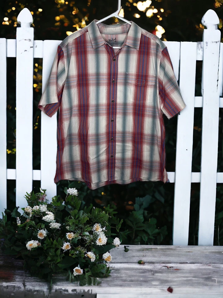 Woolrich Hombre Extra Grande (XL) Rojo Blanco y Azul Rayas Manga Corta Abotonada Foto 1 de 4