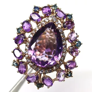 Anillo De Joyería De Amatista Púrpura Y Zafiro Azul De Plata 925 Talla 6.75 - Imagen 1 de 4