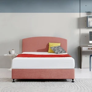 Linen Fabric Queen Bed Curved Headboard Bedhead - Pearl Copper Brown - Picture 1 of 6
