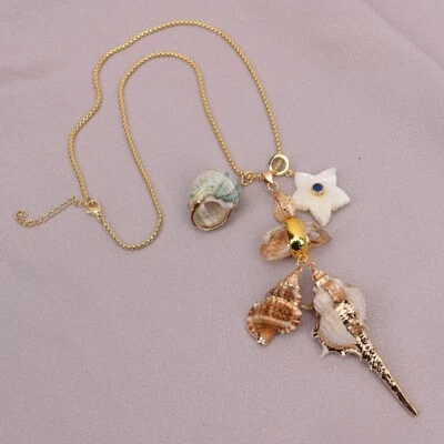 Natural Mix Sea Snail Shell Gold Plated Citrine Raw Stone Pendant Chain Necklace - Image 1 of 4