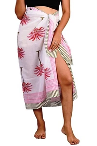 Hand Block Printed Sarong Womens Swimsuit Wrap Cover Up, Boho Beach Bikini Wrap - Picture 1 of 8