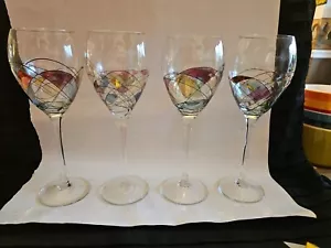 Romainian Milano Stained Glass 9 1/2" Wine Glasses Set Of 4 - Picture 1 of 13