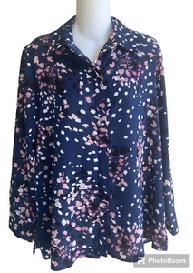 Investments Petite Damen PM Langarm Bluse dunkelblau rosa Knopfleiste Hemd - Bild 1 von 4
