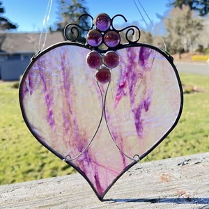 Vintage Stained Glass Pink Heart #3355 Suncatcher Window Mobile Decoration 9.5” - Picture 1 of 9