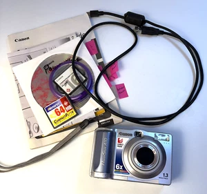 Canon PowerShot A10 PC1009 Silver Zoom 6X con 2 schede SD, manuali cavo e disco - Foto 1 di 16