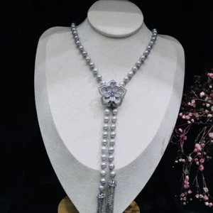 Double strands8-9 mm   natural south sea gray  pearl necklace - Picture 1 of 5