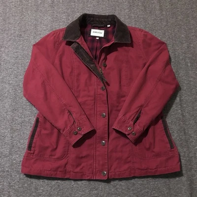 Abrigo Orvis Chore para mujer XL rojo algodón chaqueta de campo pana ribete franela forrado Foto 1 de 4