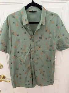 NWT Volcom Warbler Button Up Shirt - Mens Large - Olive Green Geometric Print - Picture 1 of 5