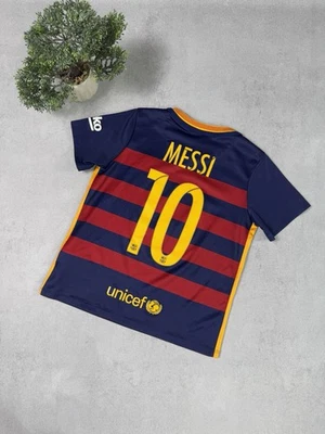 巴塞罗那主场足球衬衫 2015 - 2016 年球衣男孩尺寸 XL 7-8Y #10 梅西  — 第 1/4 张图片