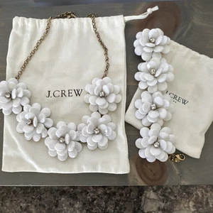 Vintage J. Crew weiß Blumen Statement Halskette & Armband Retro Y2K Grob Kette - Bild 1 von 9