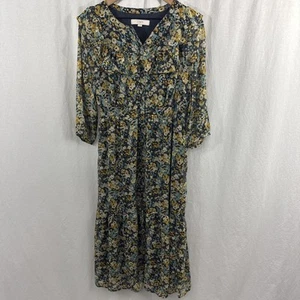 Loft Floral Midi Dress Size Medium Cottage Core Peasants Modest | Multi-Color - Picture 1 of 11