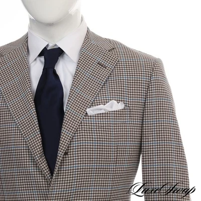 Dunhill London Made in Italy Cream Blue Brown Gun Check Flannel Blazer Jacket 40 - Image 1 of 4