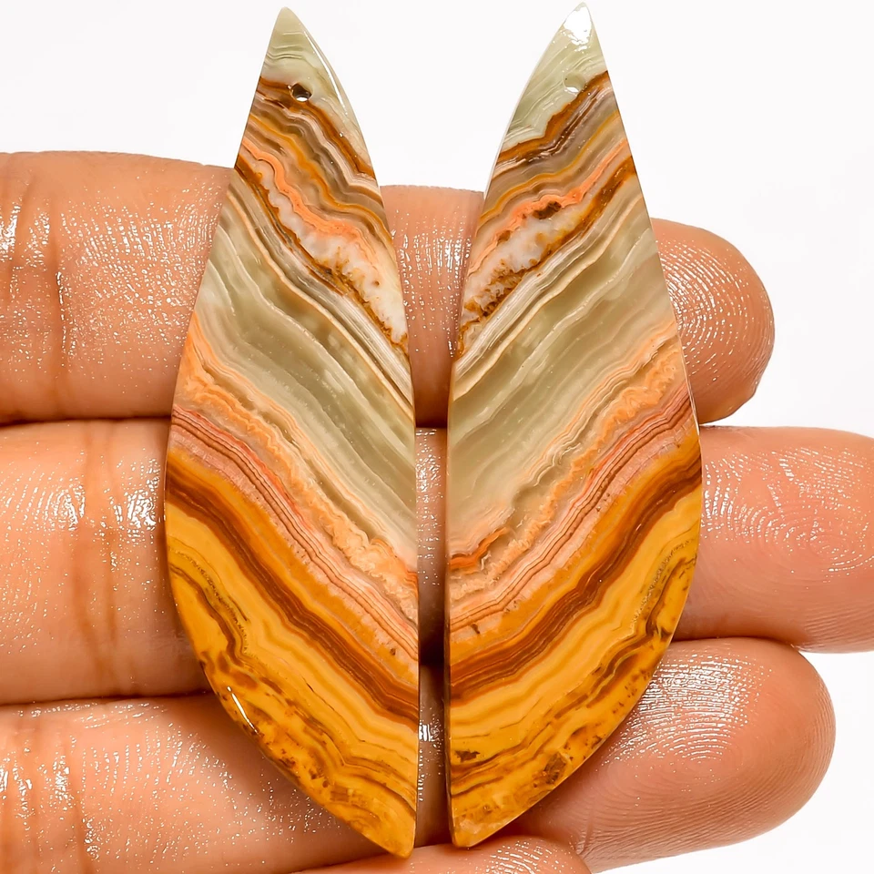 Banded Calcite Fancy Cabochon Drilled Gemstone Pair 46 Ct 50X14X3mm DE-146 - Image 1 of 1