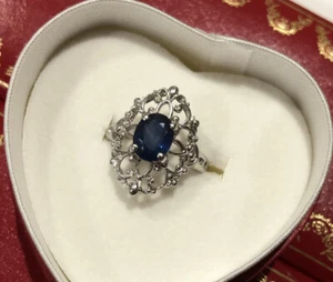 Platinum White Gold 1 Ct Blue Sapphire Vintage Filigree Antique Edwardian Ring 6 - Picture 1 of 12