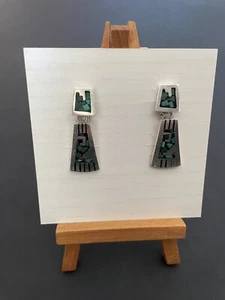 Sterling Silber 925 Ohrhänger Ohrhänger Inlay Türkis Ohrstecker Mexiko - Bild 1 von 7