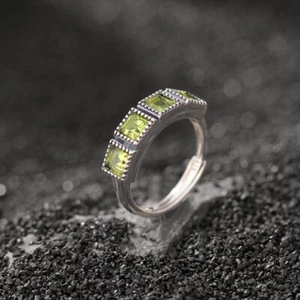 F02 Anello Quadrate Verde Peridoto Pietre Argento Sterling 925 Regolabile - Imagen 1 de 6