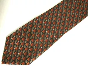 Mens Necktie Tie Orange Brown Checkered 61" Long Career - Picture 1 of 5