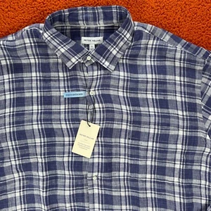 PETER MILLAR Mens LARGE Beach Bluff Atlantic Blue 100% Linen Sport Shirt $160 - Picture 1 of 9