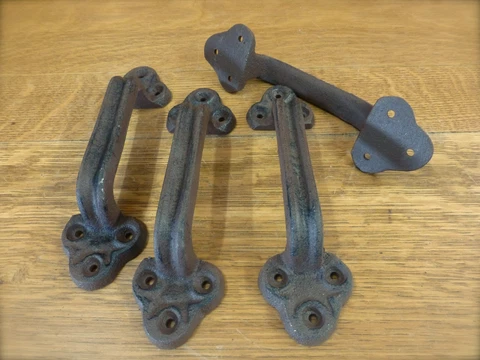 4 LARGE BROWN 9" DOOR GATE HANDLES PULLS RUSTIC ANTIQUE-STYLE CAST IRON drawer Cover