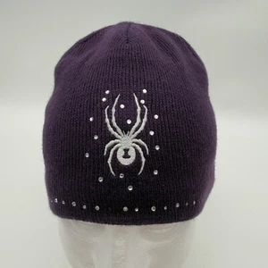 Spyder Rhinestone Embroidered Spider Beanie Fleece Lined Hat Purple Missing Gems - Picture 1 of 4