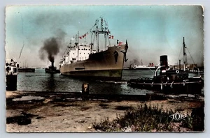 AK getönt RPPC Dunkerque Frankreich Frachtschiff Schlepper Hafen Szene TOP 41 D35 - Bild 1 von 3