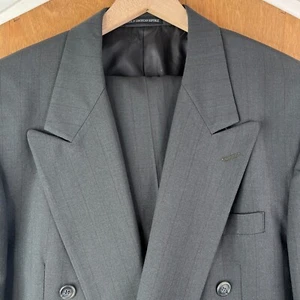 Balmain Suit Mens 42XL Green Pinstripe Double Breasted 6x1 100% Wool Pants 34x36 - Picture 1 of 19