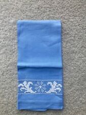 Vintage Blue with White Unusal Embroidery Tea Towel free shipping