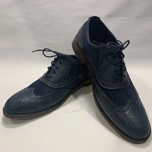 Henry Ferrera  Men's Size 10.5 Wingtip Lace-Up Oxford Shoes Navy Blue - Picture 1 of 11
