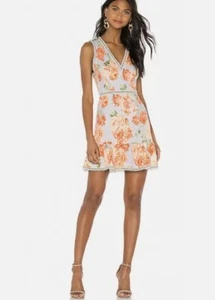 Abito balza ALICE + OLIVIA Kirean floreale posy giardino bordo pizzo linea A 10 $350 - Foto 1 di 6