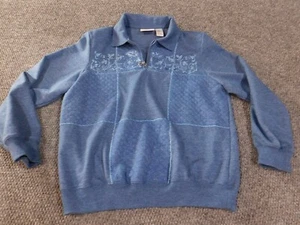 Alfred Dunner Sweater Medium white floral womens pullover plaid zip stretch - Picture 1 of 10