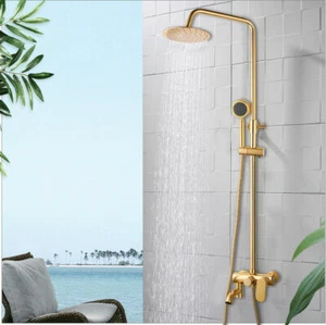Gold Bathroom Shower Faucet Set 8" Rain Shower Head+Handsprayer Square Value Set - Picture 1 of 11