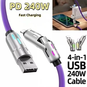 Data Sync Data Cable Adapter Cable Fast Charging USB C 4-in-1 240W 4FT 480Mbps - Picture 1 of 25