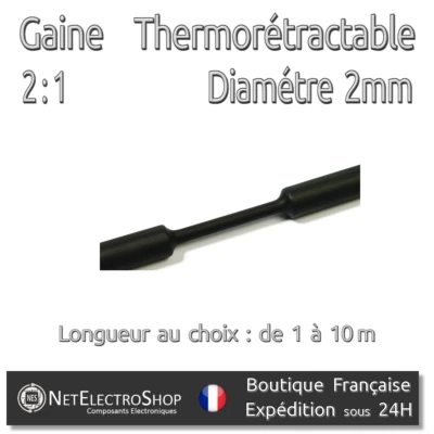WOER Gaine Thermorétractable 2:1 - Diam. 2 mm - Noir - 1 à 10m #030