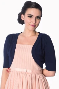 Navy Plain Rockabilly Vintage Pinup Hudson Bolero Cropped Top BANNED Apparel - Picture 1 of 4
