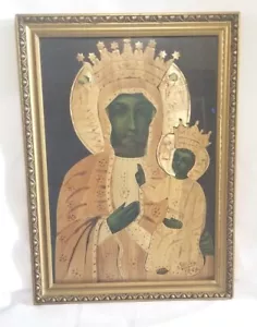 RARE HAND MADE PALMS POLAND BLACK MADONNA OUR LADY OF CZESTOCHOWA SIGNED 1968 - Picture 1 of 13