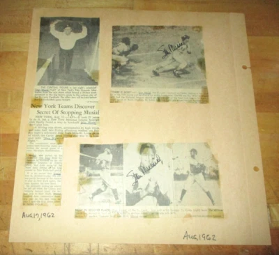 Vintage Stan Musial Scrapbook Page with 2 Signed Newspaper Photos - Image 1 of 4