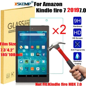 2Pcs for Amazon Kindle Fire 7 2019Premium Tempered Glass Screen Protector Cover - Picture 1 of 13