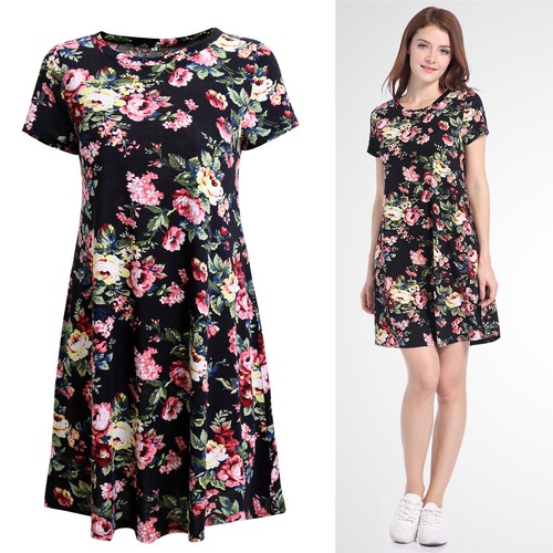 VETEMENTS Abito donna estivo manica corta scollo tondo ampio stampa floreale vestito casual