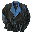 Vintage WILSONS 80s Black Blue Leather Motorcycle Moto Biker Punk Jacket Mens 44