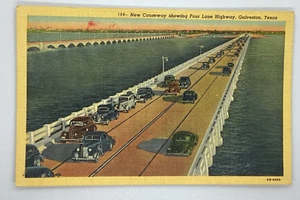 Postcard New Causeway showing four lane highway Galveston Linen Texas H303 - Picture 1 of 2