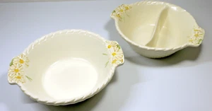 Set of 2 Metlox Poppytrail Sculptured Daisy Serving Bowls 1 Divided Round 8" - Picture 1 of 5